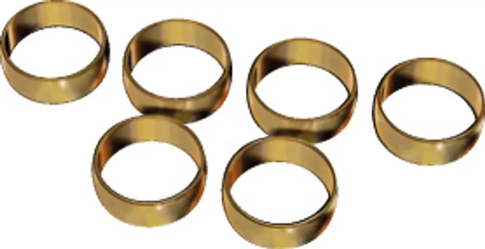 Sechs metallische Klemmringe in goldener Farbe, übereinander angeordnet. Die Ringe sind klar definiert und ohne zusätzliche Informationen zur Größe oder Marke.